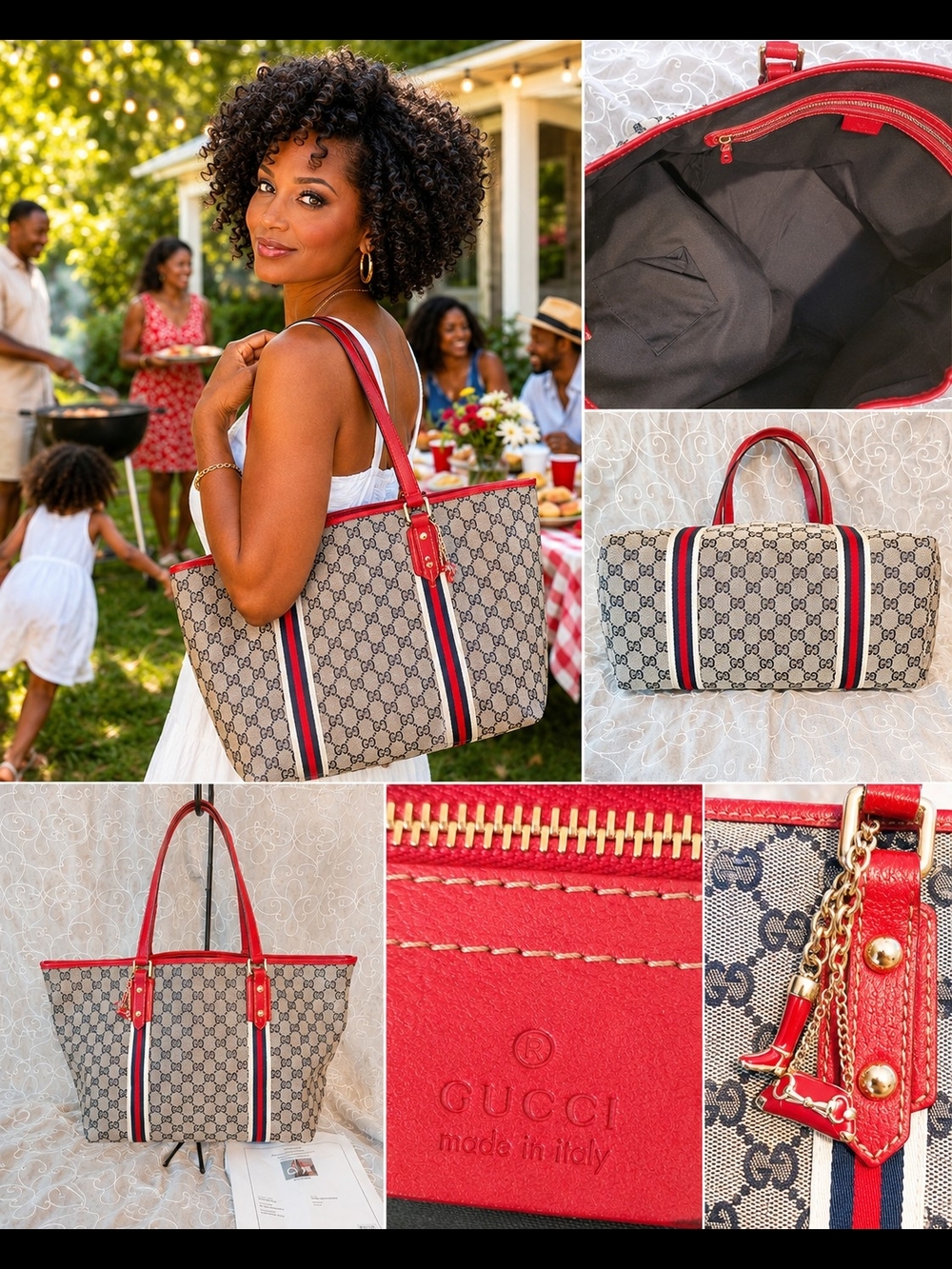 Gucci Red Trim GG Jolicoeur Tote